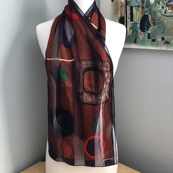 Elaine Gold Accessories - Vintage Elaine Gold Silk Scarf Women's Black Bronze Red Purple 52"